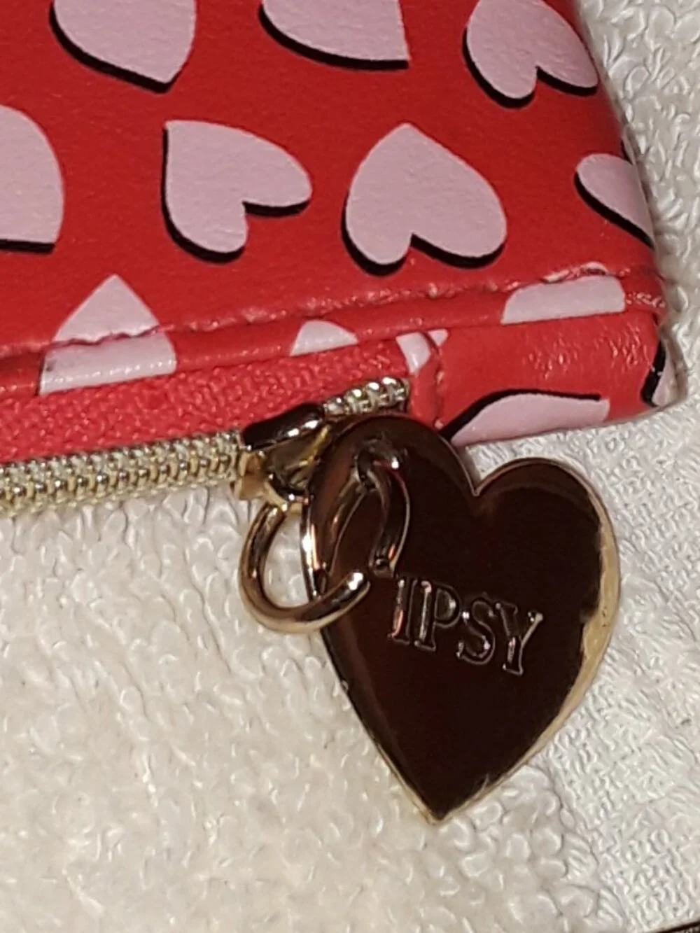 Set of 2 Ipsy Heart-Pattern Zip Cosmetic Bags: 1 Purple/Black & 1 Hot/Light Pink